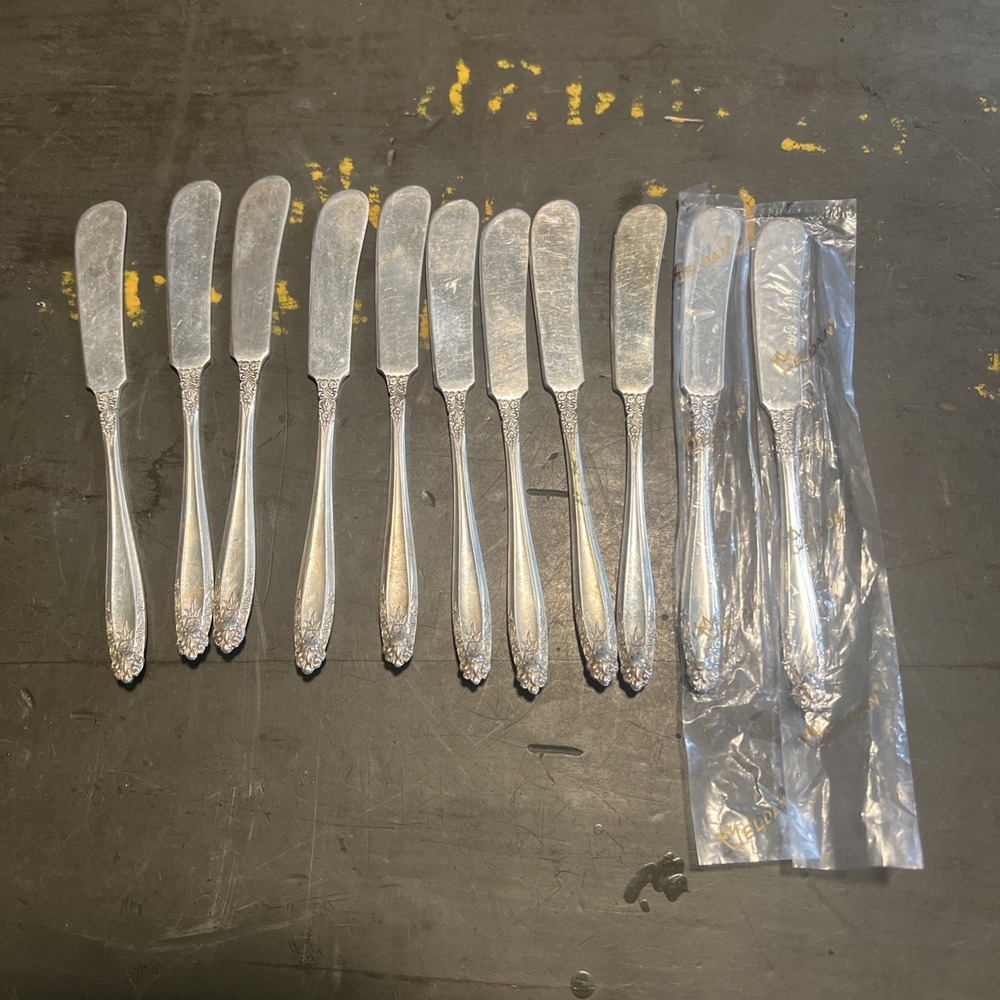 Vintage Eldan Nickel Silver Butter Spreaders Set of 11 Ornate Victorian Style